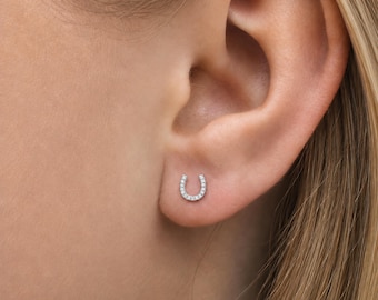 Sterling Silver Lucky Horseshoe Stud Earrings