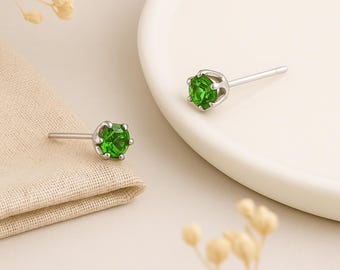 Peridot Green Stud Earrings • Sterling Silver 3mm Micro Studs • August Birthstone Gift • Minimal Gemstone Jewellery • Gift for Her •