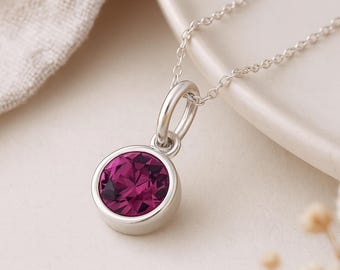 Amethyst Birthstone Pendant • February Charm Necklace in Sterling Silver • Dainty Cubic Zirconia Gift • Personalised Birth Month Jewellery