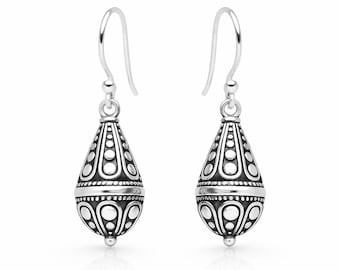 Sterling Silver Teardrop Filigree Balinese Drop Earrings – 9mm