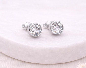 Sterling Silver April Cubic Zirconia Birthstone Stud Earrings – 7mm