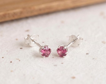 Tiny Tourmaline Stud Earrings in Sterling Silver