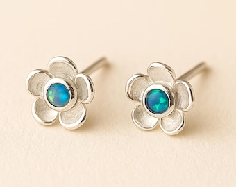 Sterling Silver Opal Forget Me Not Stud Earrings