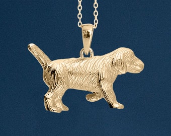 Personalised Yellow Gold Plated Sterling Silver Golden Retriever Puppy Dog Necklace