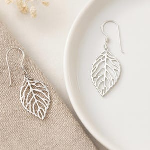 Recycled Sterling Silver Leaf Drop Earrings: Lightweight Nature Jewelry