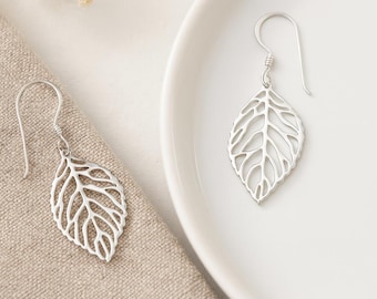 Silver Leaf Drop Earrings • Sterling Silver Cutout Leaves • Nature-Inspired Jewellery • Lightweight Dangle Gift for Her •