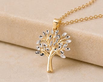 Personalised Tree Of Life Pendant In Solid 9ct Mixed Gold