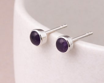 Sterling Silver Amethyst Stud Earrings – 6mm