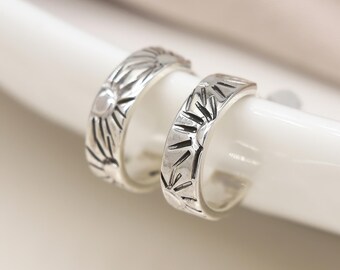 Small Sterling Silver Sunbeam Hoop Earrings