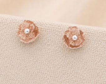 7mm Rose Gold Plated Sterling Silver Poppy Stud Earrings