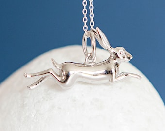 Personalised Sterling Silver Leaping Hare Necklace