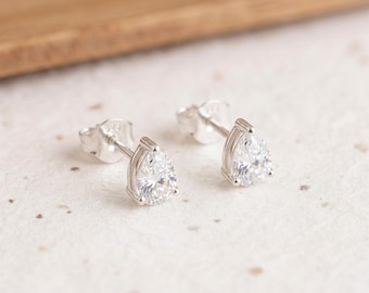 Personalised Pear Cut Moissanite Diamond Stud Earrings In Sterling Silver