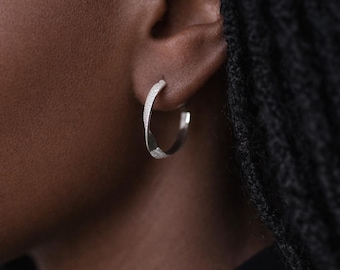 Sterling Silver Twisted Hoop Earrings: Modern Polished & Textured 18mm