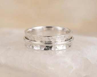 Personalised Wide Spinner Ring in Sterling Silver with Single Spinner