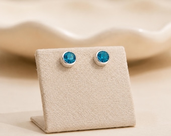 7mm Sterling Silver December Topaz Birthstone Stud Earrings