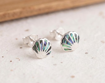 Personalised Paua Shell Clam Stud Earrings In Sterling Silver