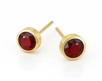 Gold Plated Sterling Silver January Birthstone Stud Earrings – 7mm
