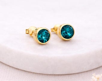 Gold Plated Sterling Silver December Topaz Birthstone Stud Earrings – 7mm