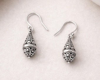 Sterling Silver Teardrop Filigree Balinese Drop Earrings – 9mm