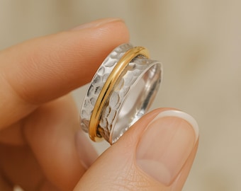 Personalised Sterling Silver Wide Brass Spinner Ring