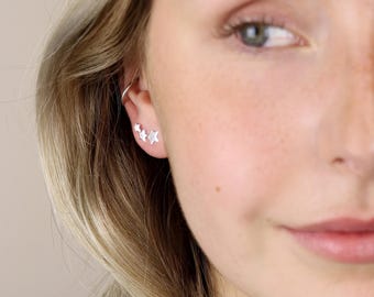 Sterling Silver Star Climber Earrings