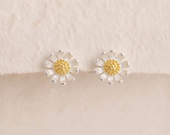 Personalised Daisy Stud Earrings In Sterling Silver And Gold