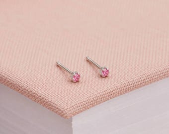 3mm Sterling Silver Tourmaline Pink Crystal Stud Earrings