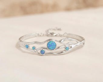 Molten Sterling Silver Blue Opal Bangle