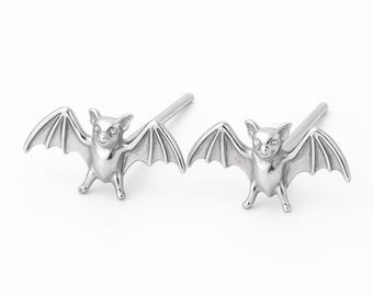 Sterling Silver Bat Stud Earrings: Gothic Halloween Gift – 12mm x 6mm