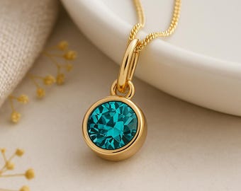 Personalised Gold Plated Sterling Silver December Blue Topaz Birthstone Necklace