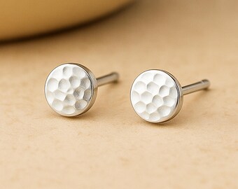 Sterling Silver Hammered Circle Stud Earrings