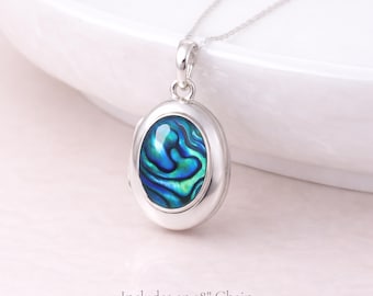 Personalised Sterling Silver Paua Shell Gemstone Photo Locket Necklace