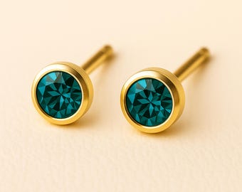 Gold Plated Sterling Silver December Blue Topaz Birthstone Stud Earrings
