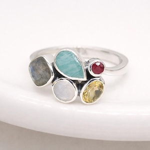 Sterling Silver Faceted Multi Gemstone Ring