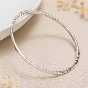 Hammered Sterling Silver Bangle Bracelet: Tapered Edge, Minimalist Design