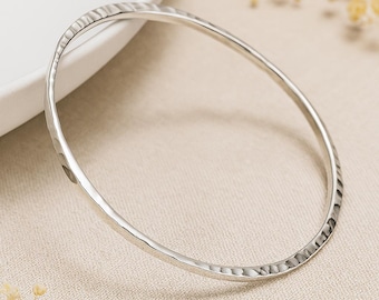 Sterling Silver Hammered Tapered Bangle