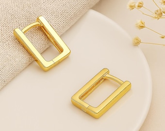 Gold Plated Sterling Silver Rectangle Huggie Hoop Earrings