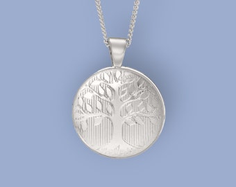 Personalised Embossed Tree of Life Locket in Sterling Silver, Two Photo Locket, Engraved Silver Locket, Keepsake Memorial Jewellery Necklace