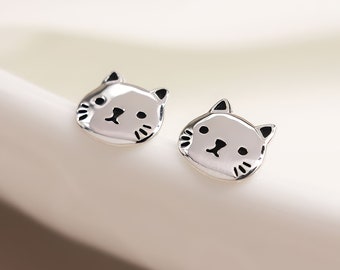 Sterling Silver Cat Stud Earrings