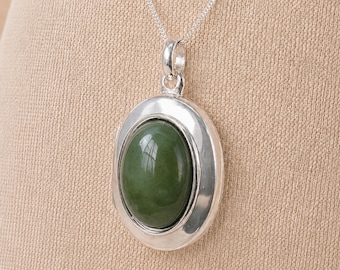 Personalised Sterling Silver Nephrite Jade Gemstone Locket Necklace With Photos