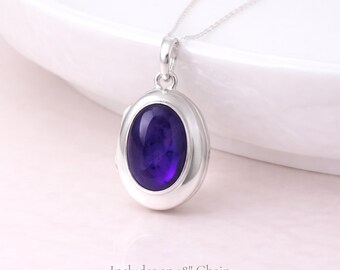 Personalised Sterling Silver Iolite Gemstone Photo Locket Necklace