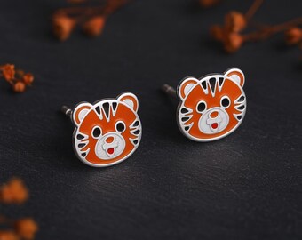Girls Sterling Silver Tiger Stud Earrings