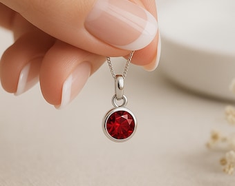 Personalised Sterling Silver Garnet Pendant Necklace: January Birthstone