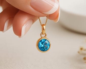Personalised Gold Plated Sterling Silver Blue Topaz Pendant Necklace: December Birthstone