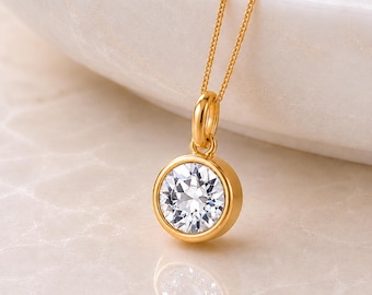 Personalised Gold Plated Sterling Silver April Birthstone Cubic Zirconia Pendant Necklace