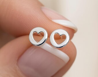 Sterling Silver Cut Out Heart Stud Earrings