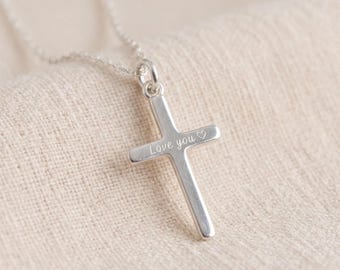 Personalised Cross Pendant Necklace in Sterling Silver