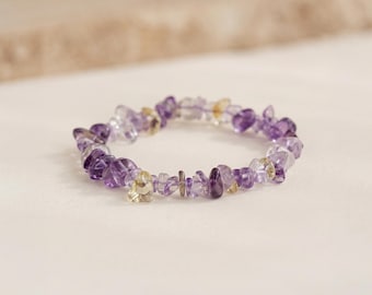 Personalised Ametrine Gemstone Stretch Bracelet In Sterling Silver