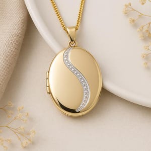 Personalisierte Solid 9 Karat Gelbgold Diamant Oval Medaillon