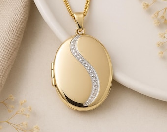 Personalised Solid 9ct Yellow Gold Diamond Oval Locket